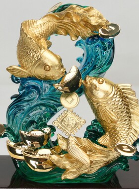 招财锦鲤金箔居家装饰摆件金箔鲤鱼电视柜办公商务礼品送客户朋友