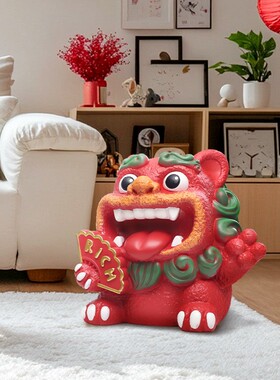 中式喜庆风狮爷醒狮装饰文创纪念品树脂幸运福狮国潮家居落地摆件