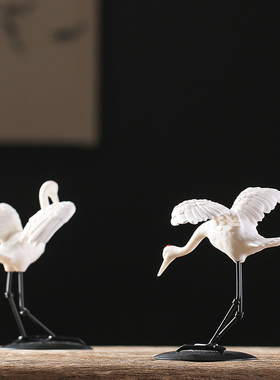 仿真仙鹤摆件丹顶鹤陶瓷动物创意客厅流水假山水池景观造景装饰品