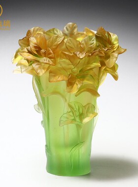琉璃兰花专用花瓶黄色水晶工艺品摆件客厅插花乔迁之喜装饰品高档