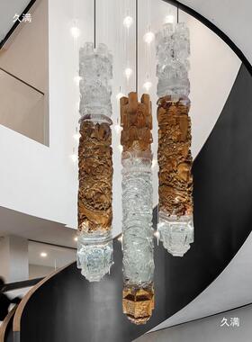 新中式透明实木雕花柱子天花板悬挂吊饰酒店大堂走廊空中吊饰摆件