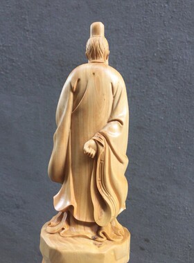 黄杨木孔子像木雕工艺品博古架展览架家居摆件