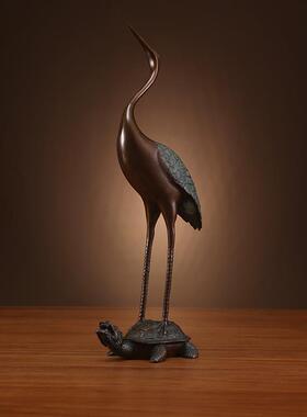 黄铜龟鹤铜摆件长寿龟鹤仙鹤家居礼品送老人中式贺礼桌面装饰摆设