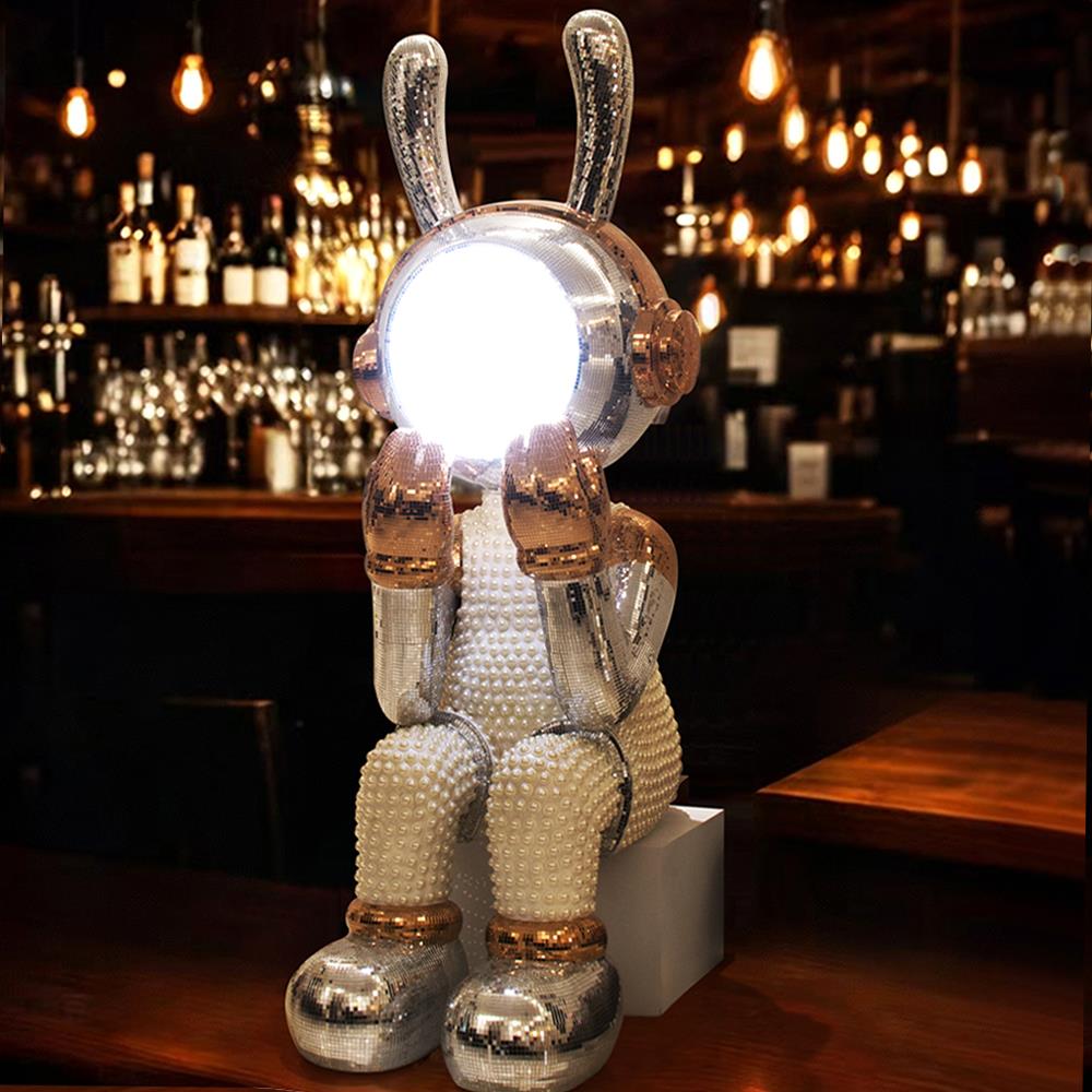 Living room space rabbit sitting posture floor-standing large ornaments with lights and Bluetooth speakers villa bar KTV Internet cafe decorations