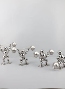 新中式烟灰色举重人金属艺术装饰品办公室样板间客厅家居桌面摆件