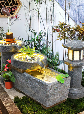 日式假山流水喷泉加湿器阳台鱼池造景观庭院花园别墅布置摆件招财