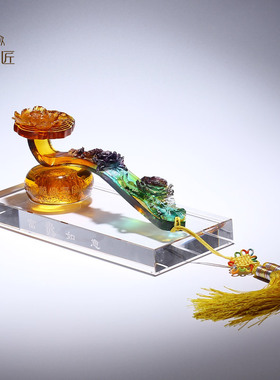 琉璃工艺品富贵牡丹花如意摆件中式客厅装饰品精品乔迁礼物大气