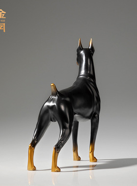 铜金岁月站立杜宾犬黄铜狗摆件客厅玄关看家护院黄铜狗装饰工艺品
