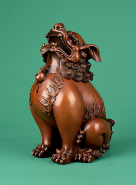 紫铜嘲天吼香炉香坐狮瑞兽薰炉仿古炉家居茶室玄关办公室摆件吉祥