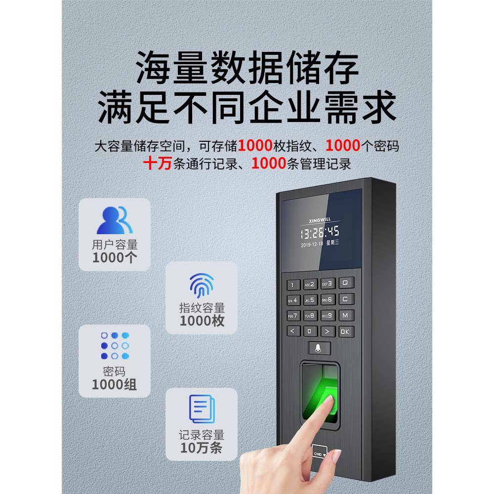 Fingerprint access control all-in-one machine attendance swipe card glass door password lock swipe card lock magnetic lock electric plug lock access control set