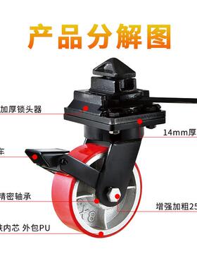 加重型集装箱脚轮6寸8寸10寸12寸铁芯PU万向轮75mm宽静音承重轱辘