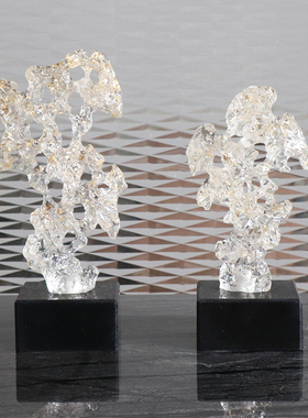 新中式创意透明太湖石摆件样板间书E房书柜茶几电视柜酒店软装摆