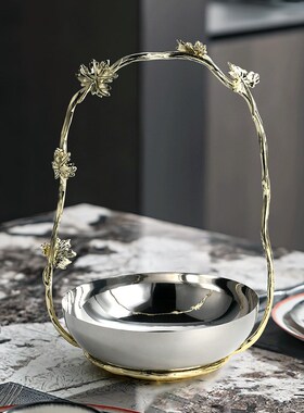 蝶恋果盆b装饰品样板房客厅茶几餐桌镜面不锈钢碗枫叶轻奢风摆件
