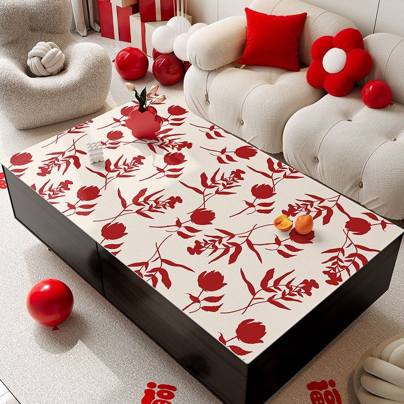 茶几垫轻奢高级感茶几桌布防水防油免洗防烫皮革桌垫红色新年喜庆,淘宝优惠券,粉丝福利购,淘宝优惠卷