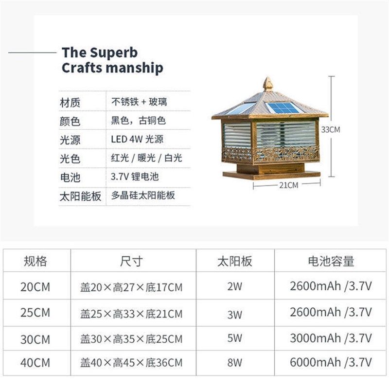 太阳能柱头灯户外景观庭院灯饰家用门柱灯室外花园别墅防水围墙灯,淘宝优惠券,粉丝福利购,淘宝优惠卷