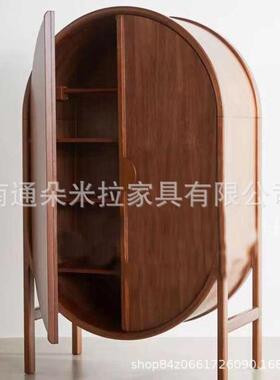 北欧复古新古典简约客厅卧室创意拱形双开门衣柜意式椭圆实木书柜
