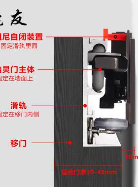 幽灵门隐形轨道吊轮五金配件双向缓冲推拉平移门无轨木门滑轮滑轨
