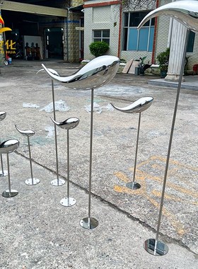 不锈钢福鱼雕塑户外园林水池x售楼处水景金属鱼摆件抽象艺术品定