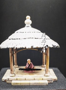 精品复古人物弹琴伯牙抚琴奇石盆景沙F盘枯山水微景观树脂道具摆