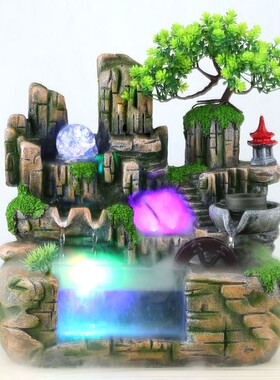 工艺品 玻璃假山鱼缸流水喷泉创意款家居客厅装饰开业乔迁摆件