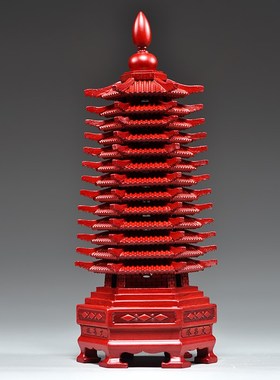 红色桃木雕刻13层文昌塔摆件十三层文昌塔客厅玄关书桌装饰工艺品