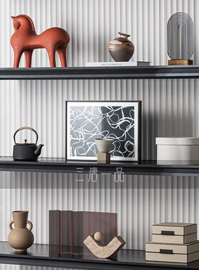 现代酒店空间展示设计样板间装饰新中式茶柜S摆件软装陈列搭配