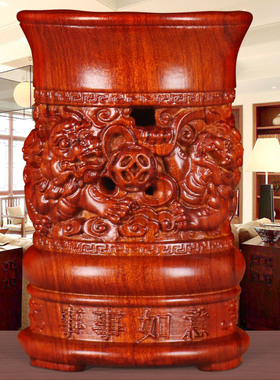 黑檀木质笔筒摆件实木雕刻办公室书房桌面K实用摆件送老师领导礼