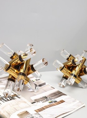 现代轻奢亚克力金属魔方金属十字架摆件样板房家居客厅玄关装饰品