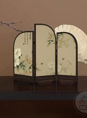 中式国风装饰画 划桌面小屏风摆件茶室饭厅布置画 划复古电视柜斗