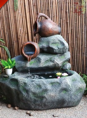 太阳能田园假山喷泉流水景观养鱼池鱼缸阳台庭院花园户外装饰摆件