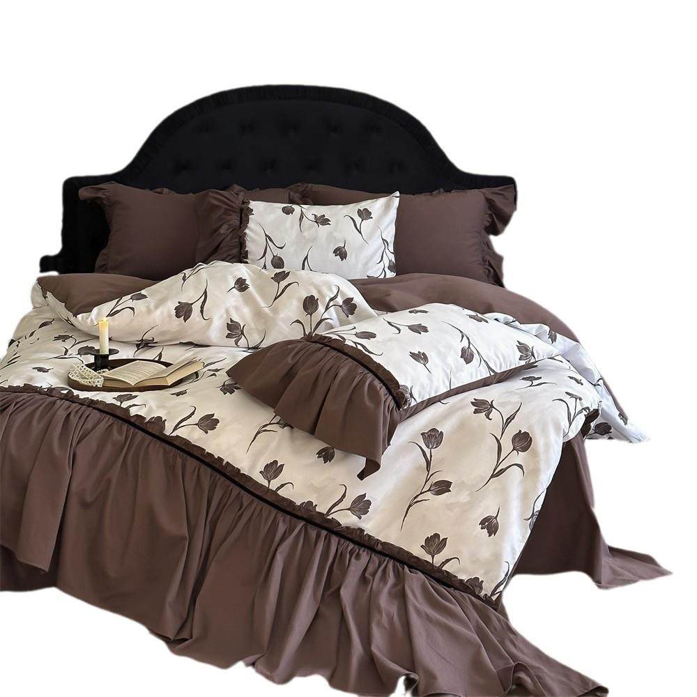 法式复古风长绒棉磨毛四件套加厚花卉数码印花被套花边床品,淘宝优惠券,粉丝福利购,淘宝优惠卷