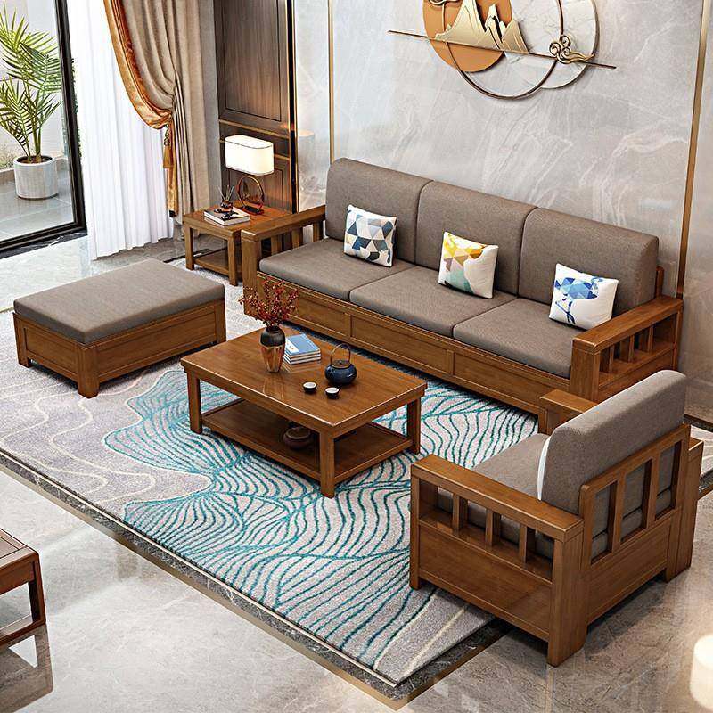 新中式小户型客厅简约实木沙发家具贵妃木加布储物高箱沙发组合,淘宝优惠券,粉丝福利购,淘宝优惠卷