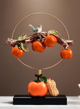 事事如意好柿柿子花生摆件客观玄关装饰品礼Q物家居乔迁搬家礼品