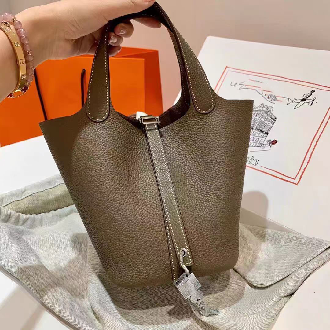 H家手缝蜡线菜篮子女包原厂TC牛皮Picotin18CM水桶包真皮手提包,淘宝优惠券,粉丝福利购,淘宝优惠卷