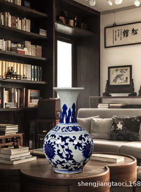 景德镇陶瓷器仿古官窑青花瓷葫芦花瓶插花家居客厅装饰品摆件