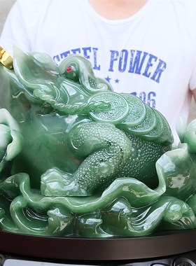 岫绿色金蟾办财摆件 创意树脂蟾蜍桌面摆饰装客厅招公室 饰品