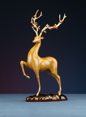 铜欣祥黄铜啸啸桃花鹿摆件家居办公室铜鹿装饰工艺品开业礼品