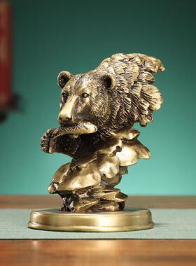 创意纯黄铜北极熊摆件可爱动物样板房客厅办公室桌面装饰品摆设