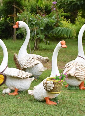 户外花园白鹅花缸摆件仿真动物雕塑别墅园林草坪落地景观装饰小品