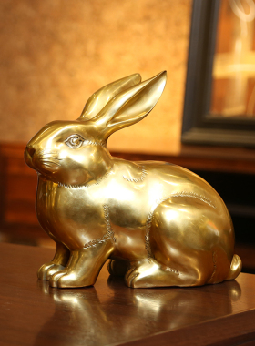 纯铜兔摆件卡通兔宠物兔可爱兔生肖兔吉祥物铜工艺品生日贺寿礼品