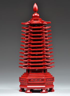 红色桃木雕刻十三层文昌塔摆件实木13层文昌塔客厅书房装饰工艺品