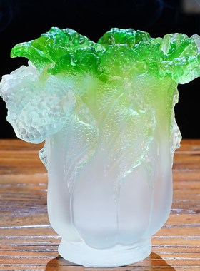 琉璃百财笔筒摆件白菜家居书房办公室桌N面礼物送教师领导礼品