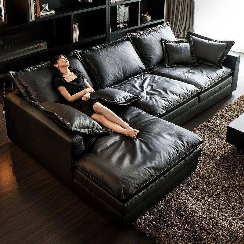 意式科技布转角艺沙发客厅现代简约羽绒乳胶小户型轻奢超深坐宽木,淘宝优惠券,粉丝福利购,淘宝优惠卷