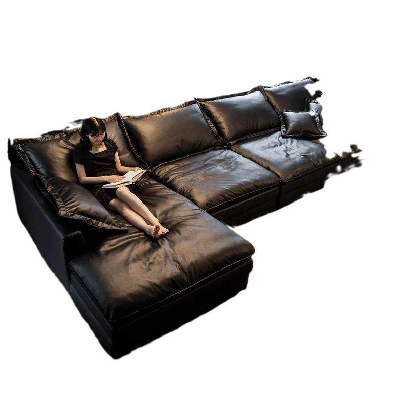 意式科技布转角艺沙发客厅现代简约羽绒乳胶小户型轻奢超深坐宽木,淘宝优惠券,粉丝福利购,淘宝优惠卷