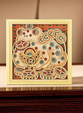 吉象叠雕金蟾献宝中国风立体招财摆件办公K室装饰桌面新年商务礼