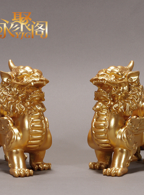 貔貅摆件一对玄关踩八卦招财装饰礼品仿铜公母办公室家居客厅摆件
