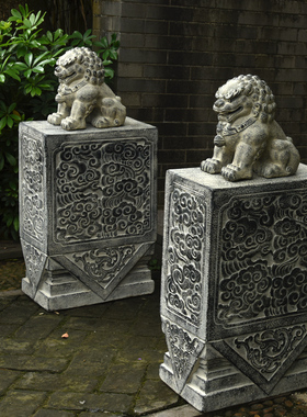 民宿庭院造景大门口别墅门前摆件门D墩石鼓仿古貔貅中式仿石抱鼓