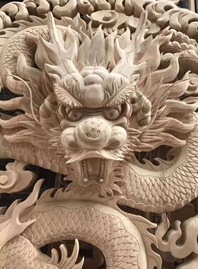 纯手工东阳木龙挂饰 玄木仿古雕盘挂件 中式椴关装饰木雕圆盘