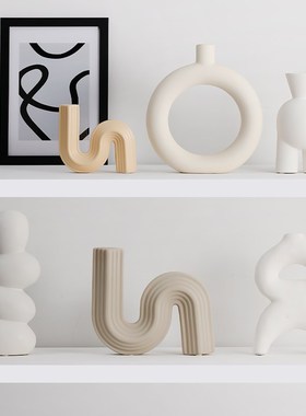 法式轻奢艺术陶瓷花瓶摆件客厅插花高档小众设计感样板间软装饰品