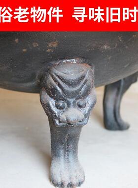 民俗老物件老铁火盆仿古老式铸铁火盆复古装饰摆件取暖炭火盆装饰